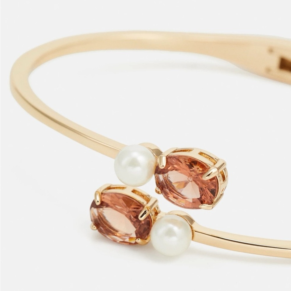 Ralph Lauren Elegant Gold and Amber Pearl Bypass open Bangle Bracelet NWOT